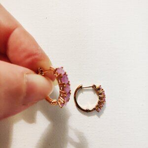 Pink sapphire, rose gold over sterling silver huggie earrings